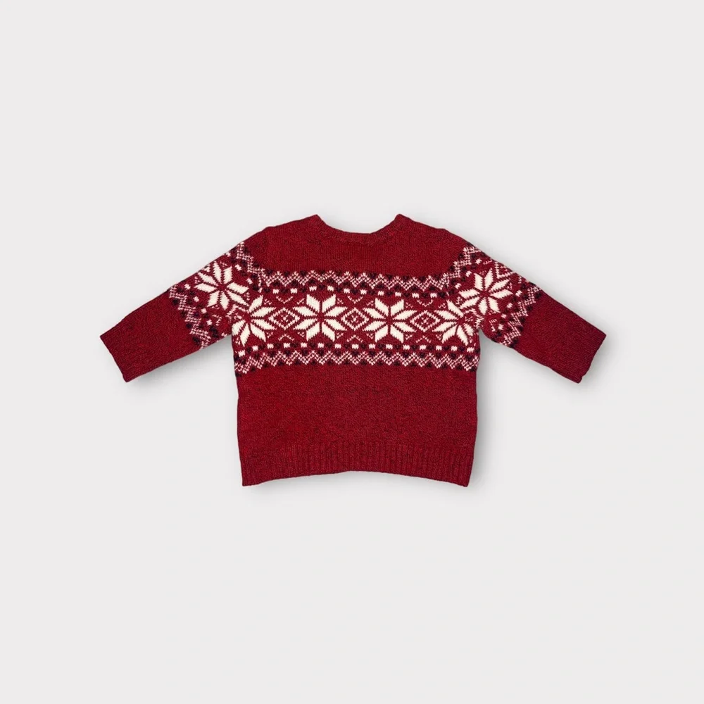 Old Navy Fair Isle Holiday Snow Pattern Red Knit Sweater